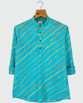 Blue Laheriya Printed Cotton Short Kurta